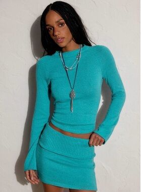 Free People Turquoise Knit Mini Dress Set never worn!!!!